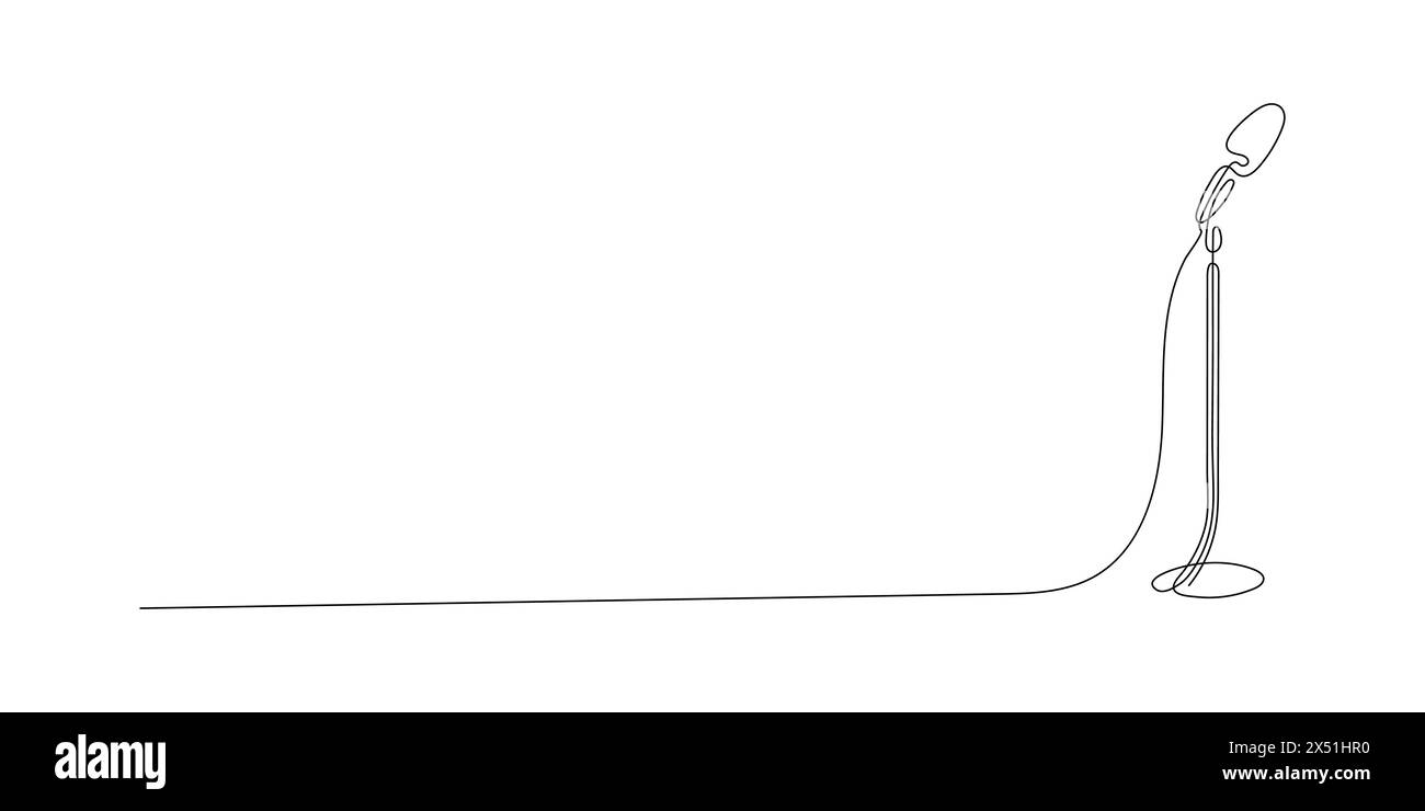 One line drawing stage microphone. Vintage technology microphone