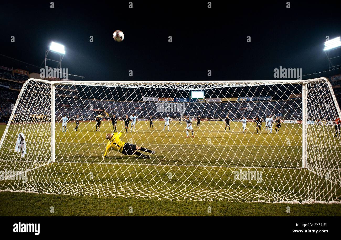 Carlos Pavon of Honduras misses a free kick to tie the game. Stock Photo