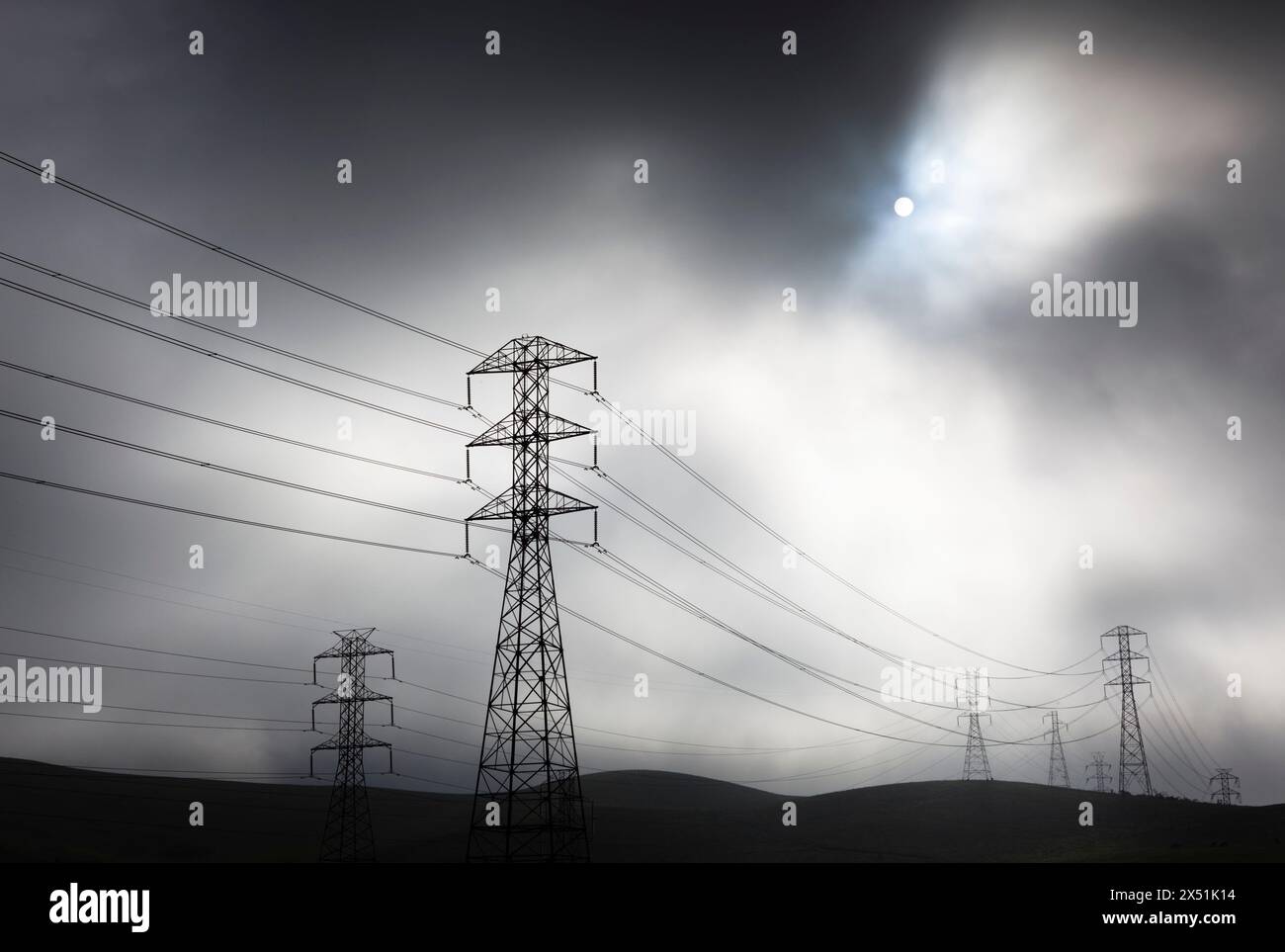 Dramatic landscape with power lines Stock Photo - Alamy
