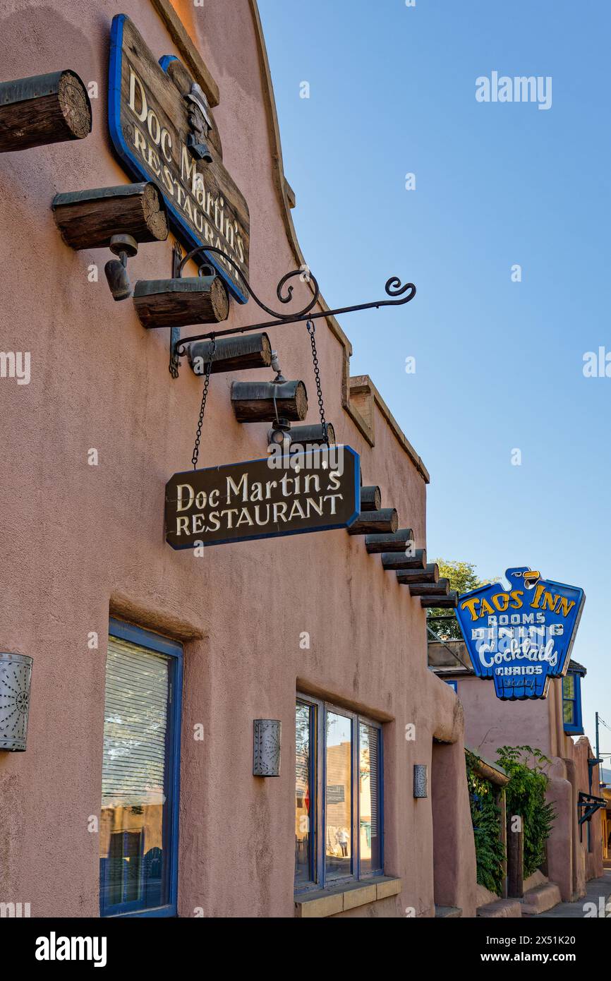 Taos, NM - Oct. 8, 2023: Thomas Paul 'Doc' Martin was the first practicing physician in Taos. Doc Martin's Restaurant is located within the Taos Inn i Stock Photo