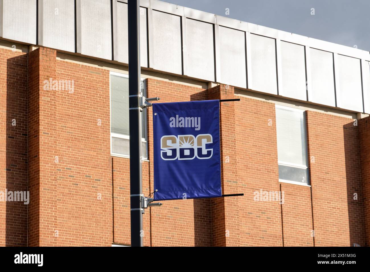 Harrisonburg, Virginia - Oct. 21, 2023: Banner for the Sun Belt Conference, a collegiate athletic conference affiliated with the NCAA's Division I Stock Photo