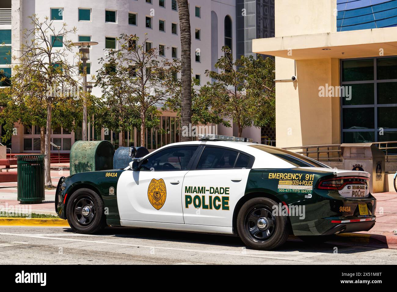 Miami Florida April 2 2024: Miami Dade Police car parked in South
