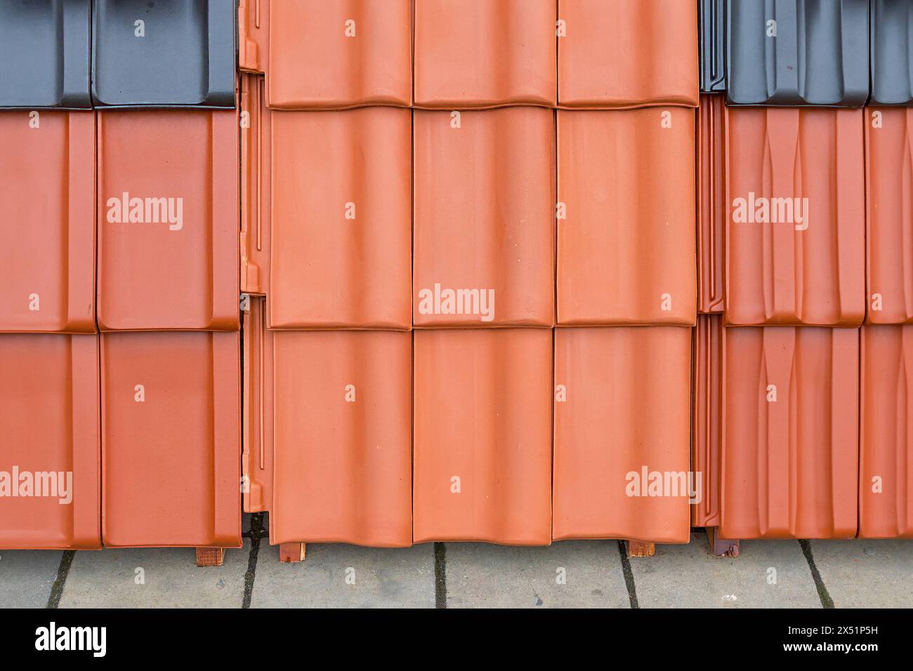 Orange ceramic roof tiles texture pattern background Stock Photo