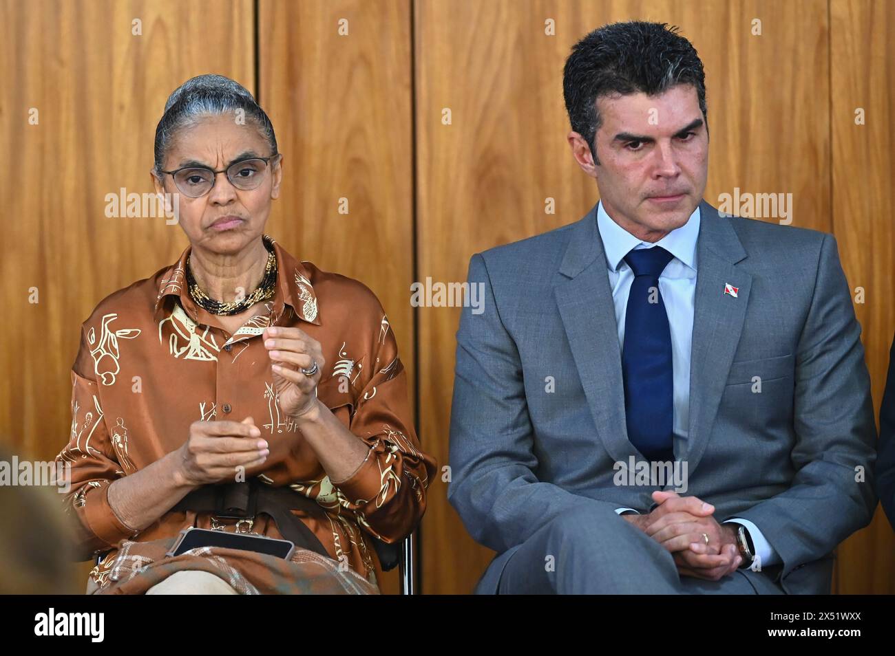 BRASÍLIA, DF - 06.05.2024: COP30 CONVÊNIO ITAIPU E GOVERNO DO PARÁ - Photo, Minister of the Environment Marina Silva and Governor Helder Barbalho. This Monday (6) the federal government will hold an agreement signing ceremony between Itaipu Binacional, the Government of Pará and the City of Belém, within the scope of COP30. (Photo: Ton Molina/Fotoarena) Stock Photo