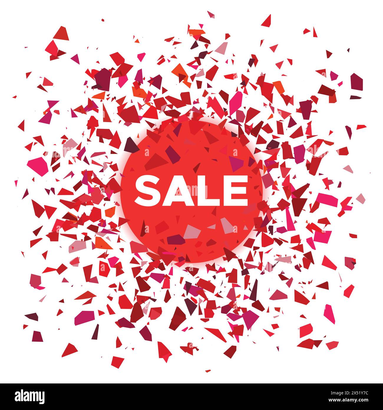 Sale banner. Red ball with the inscription sale and scattering fragments around. Vector illustration Stock Vector