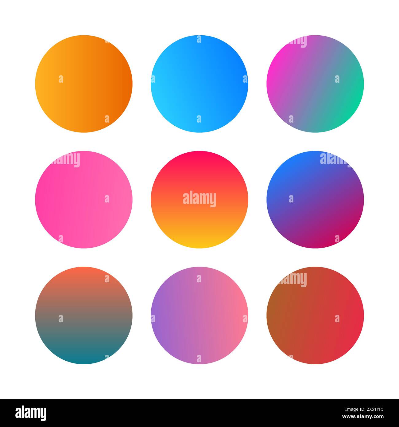 Round Gradients spheres. Set of nine trendy multicolored Gradients . Vector illustration Stock Vector