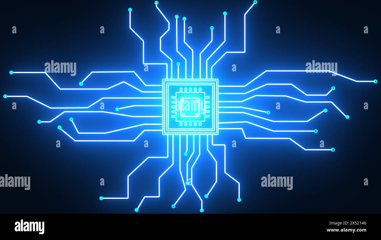 Digital Circuit Board, circuit board, semiconductor path, AI technology with Path, Artificial Intelligence, motherboard signals Stock Photo