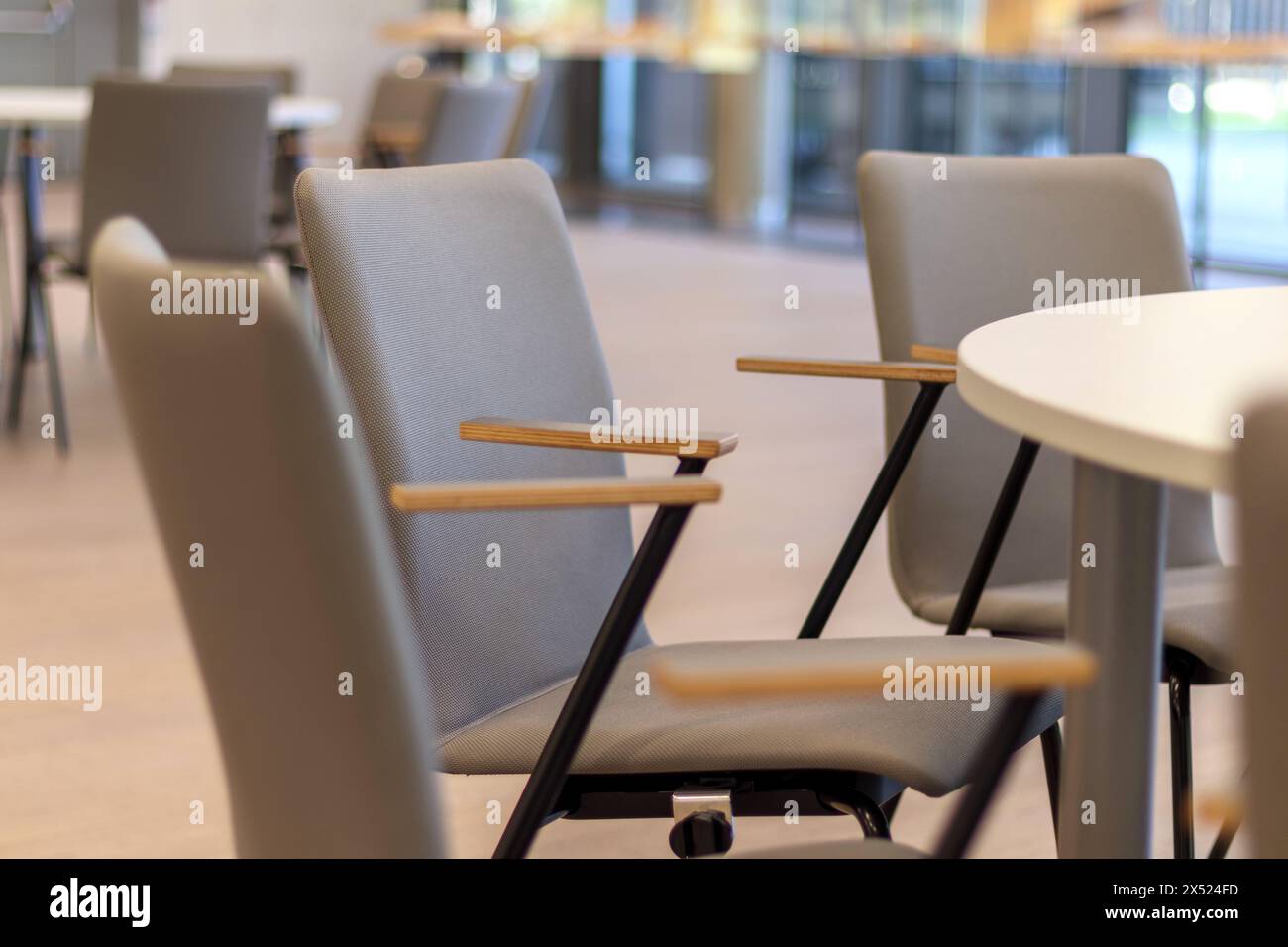 restaurant interior with round table and chairs Stock Photo