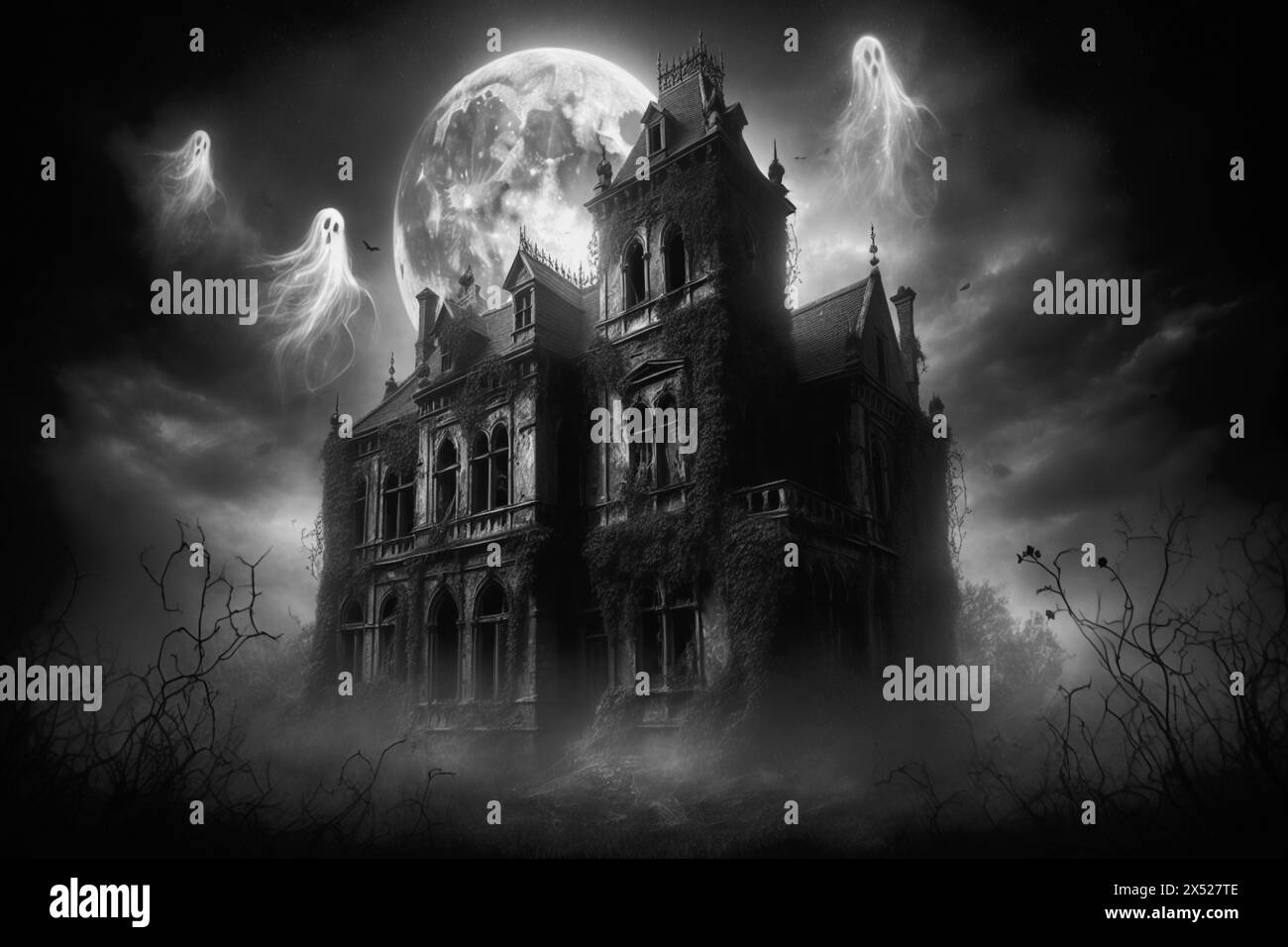 Spooky haunted house illustrations Black and White Stock Photos ...