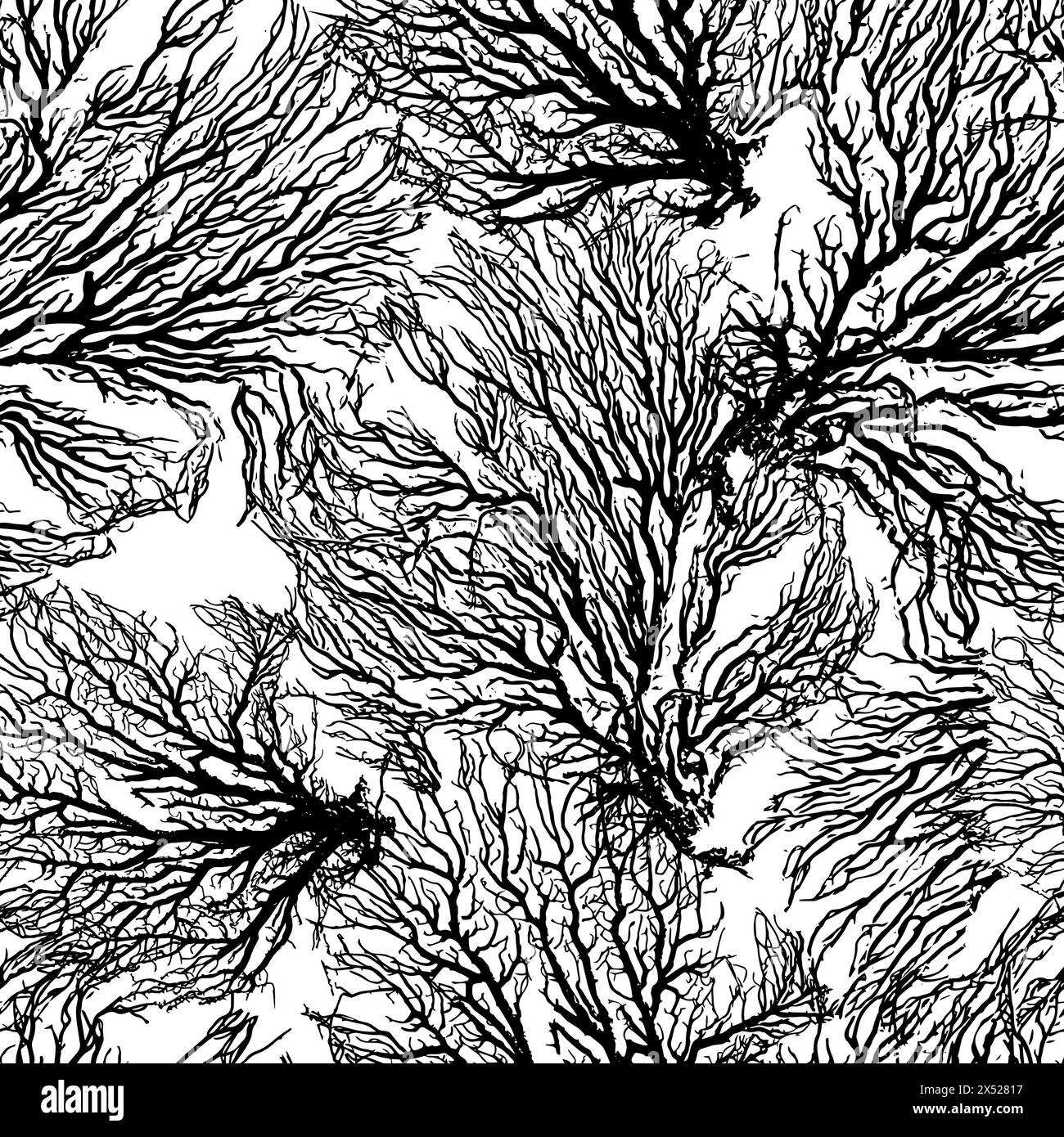 Graphic monochrome corals . Seamless background. hand drawing. Not AI, Vector illustration Stock Vector