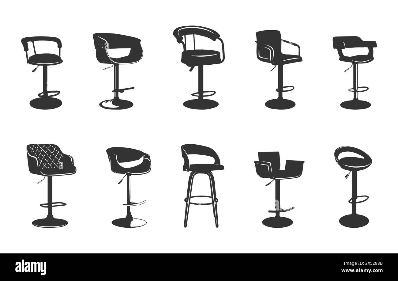 Barstool chair silhouette, Adjustable barstool silhouette, Hydraulic