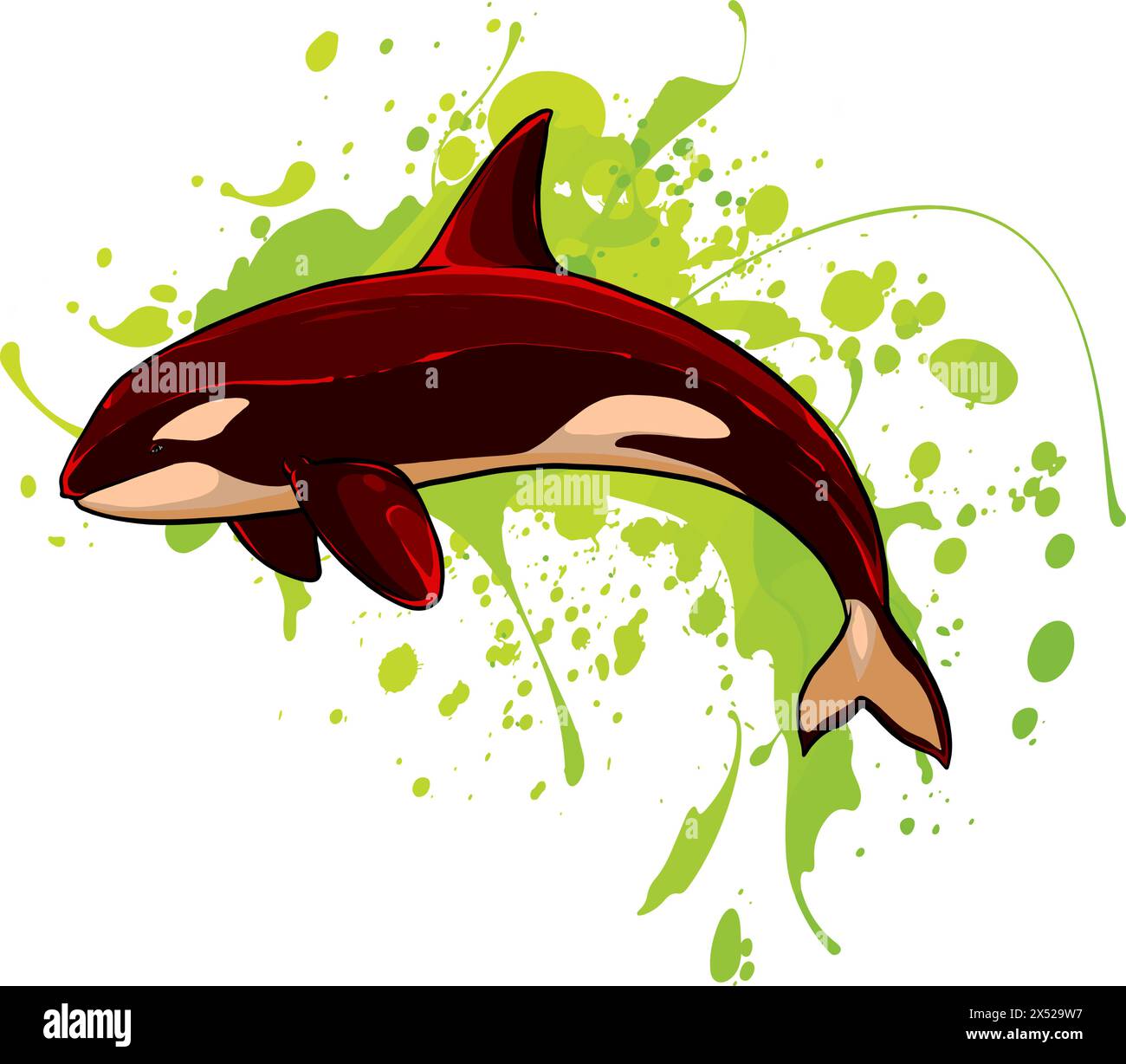 vector Marine background with a killer whale jumping out of water Stock Vector