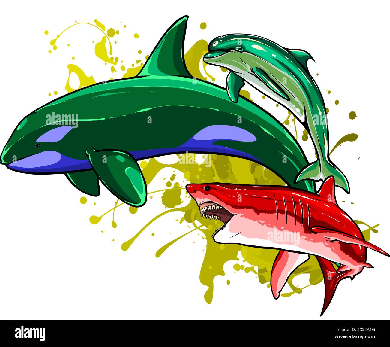 Set of Marine mammals vector illustration. digital hand draw design