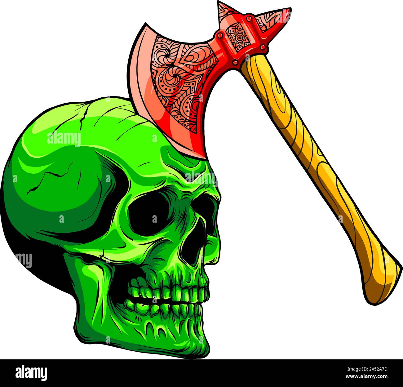 vector illustration of human skull on white background. digital hand ...