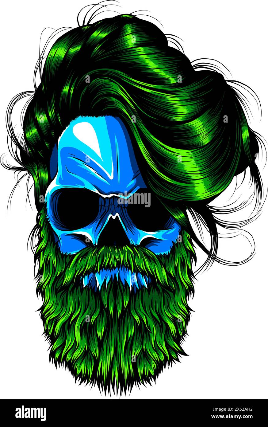 vector illustration of human skull on white background. digital hand ...
