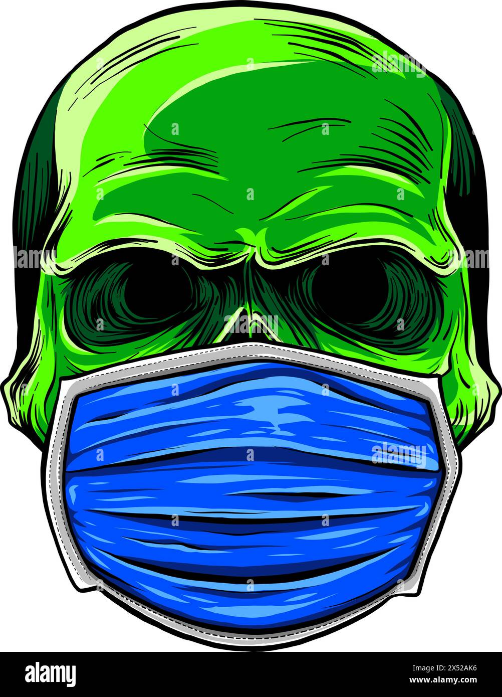 vector illustration of human skull on white background. digital hand ...