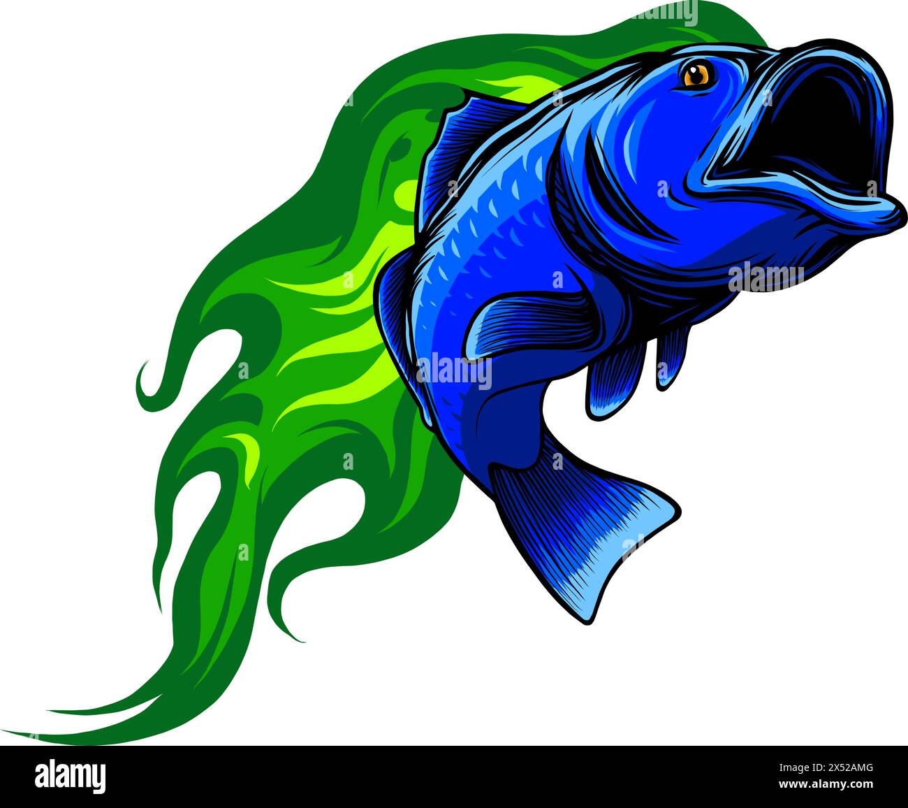 bass fish fishing vector illustration design isolated on white background digital hand draw Stock Vector
