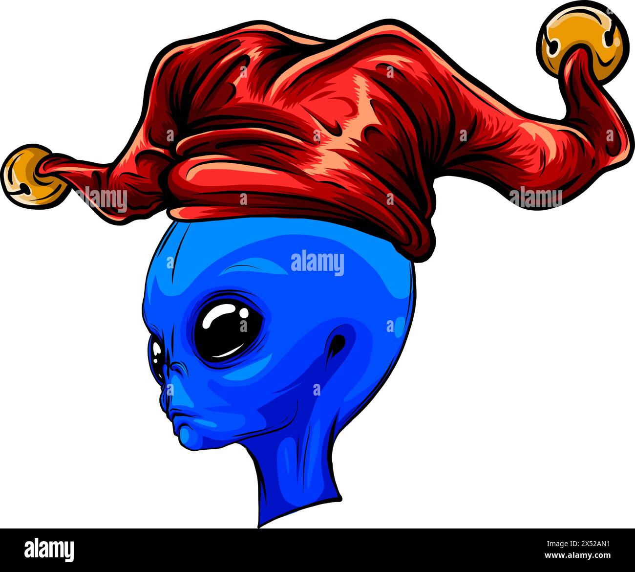 Illustrated color drawing of an alien gray head, face, bust. Vector ...