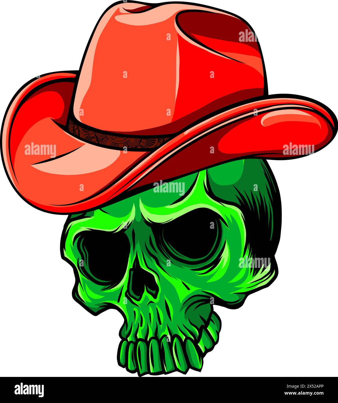 vector illustration of Skull cowboy on white background. digital hand draw design Stock Vector