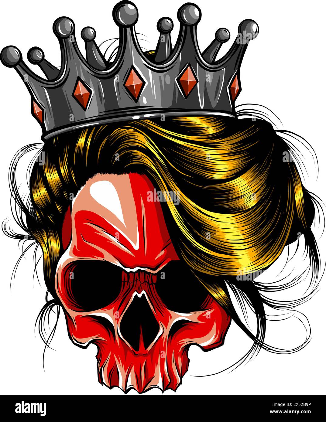 vector illustration ofFemale skull with a crown on white background. digital hand draw Stock Vector