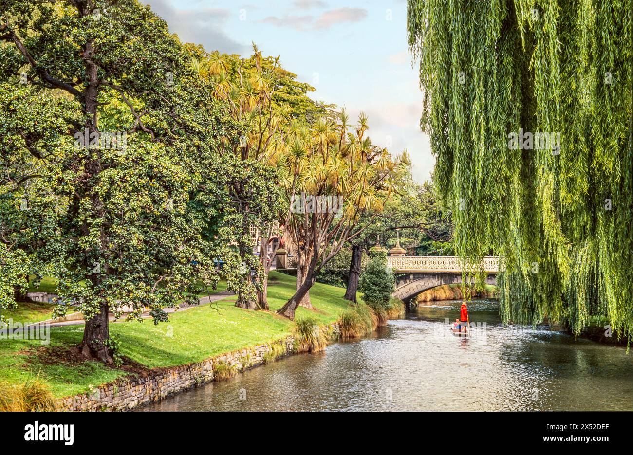 Punter on the Avon River at Hagley Park in Christchurch, New Zealand Stock Photo