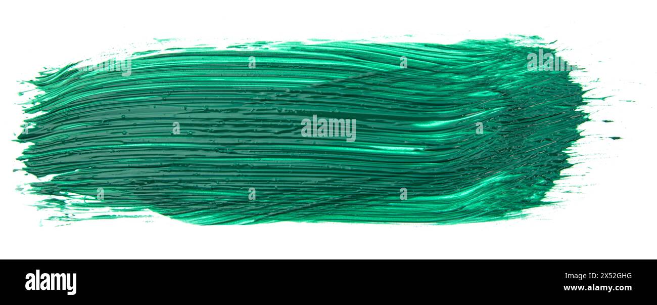Textured swipe of bright green acrylic paint isolated on a white