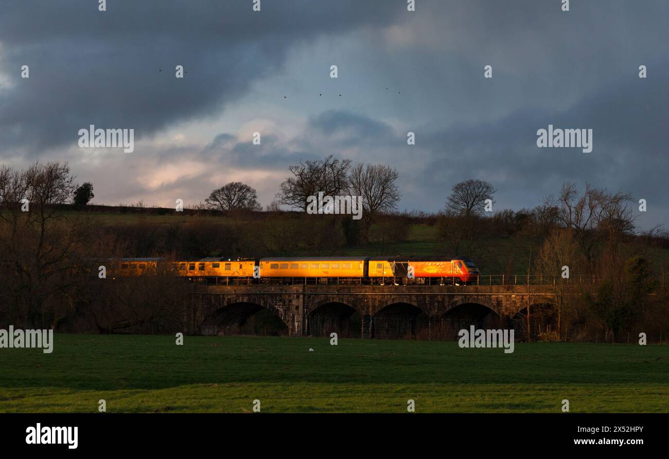23/02/2024 Arkholme (between Carnforth & Wennington 43257 (+43277 Safety Task Force in pic)  1Q18 1508 Blackpool North to Derby R.T.C.(Network Rail) v Stock Photo