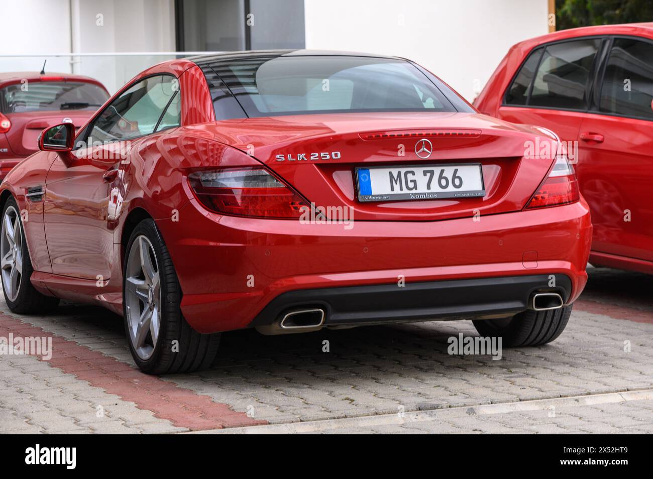 Gaziveren Cyprus 04.29.2024 red Mercedes SLK 250 rear view 2 Stock ...