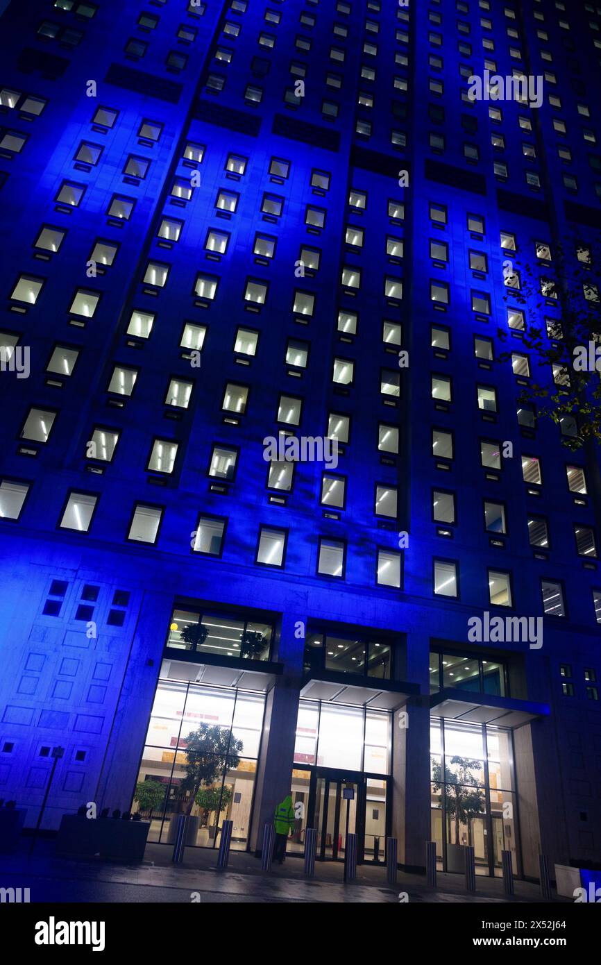 Evening view of a tall urban building, London UK Stock Photo