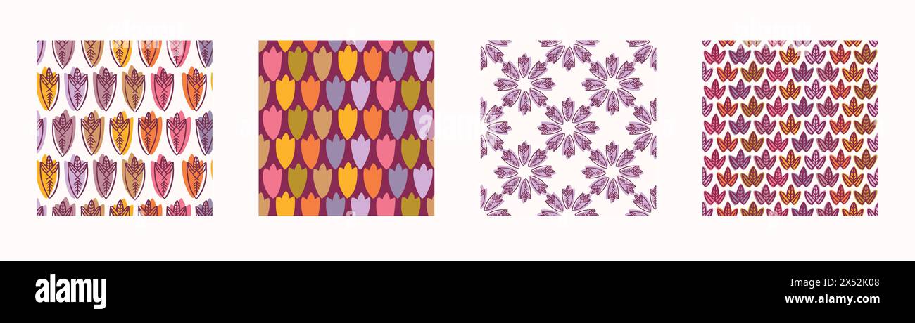 Retro geo botanical vector pattern collection in elegant style. Luxury ...