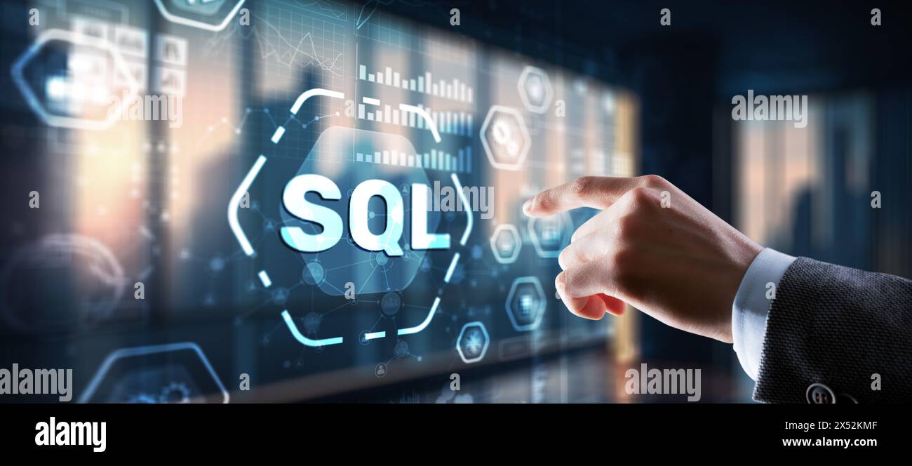 SQL Structured Query Language. Technology concept. Icon virtual screen ...