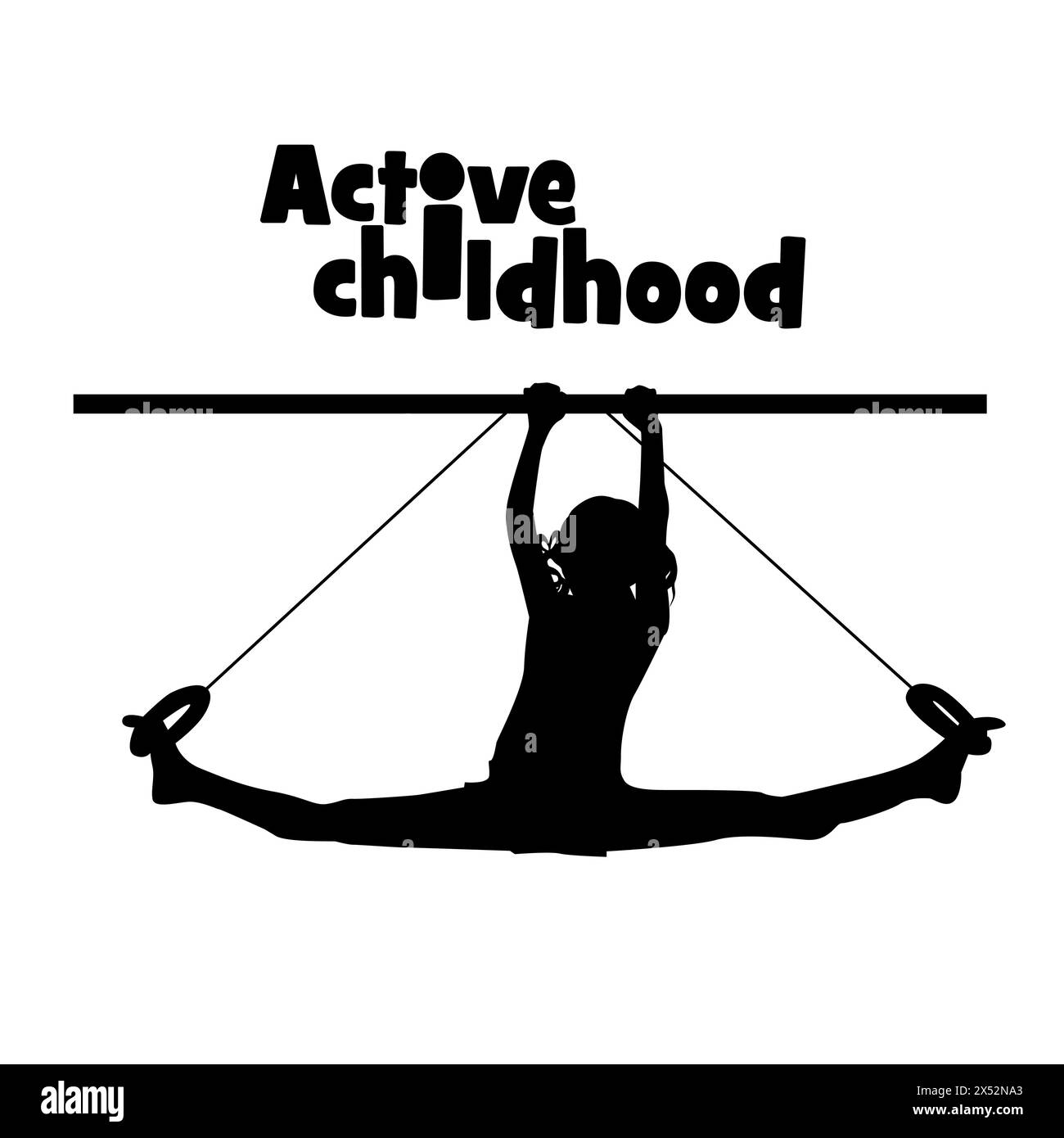 silhouette of a girl on rings. Active childhood. hand drawing. Not AI