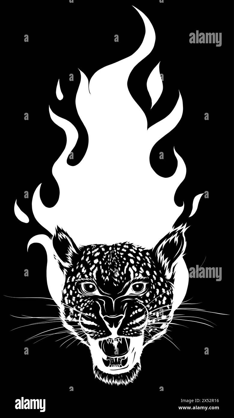 Leopard head with fire. vector Stock Vector