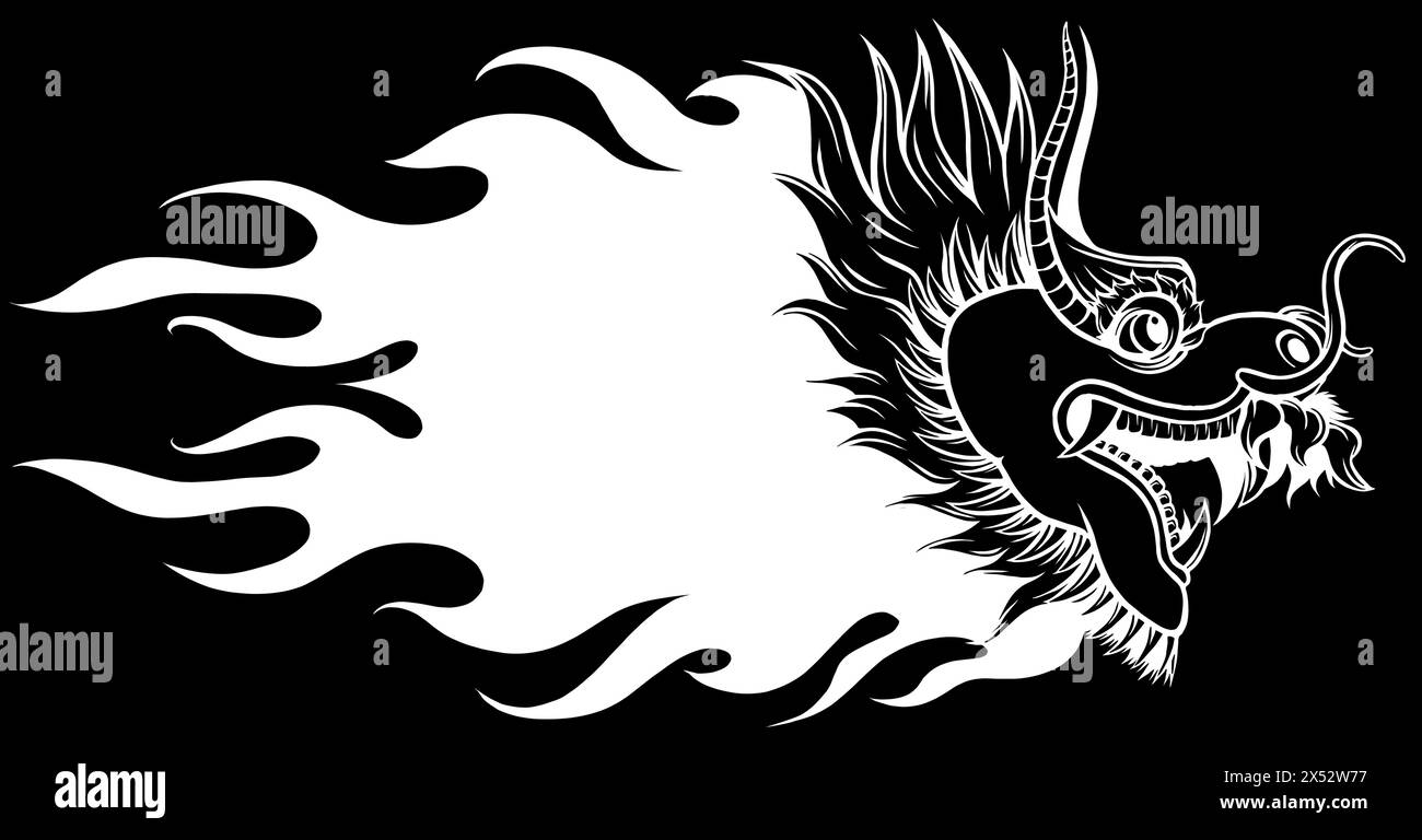 white silhouette of Traditional Asian Dragon on black background. This is vector illustration ideal for a mascot and tattoo Stock Vector