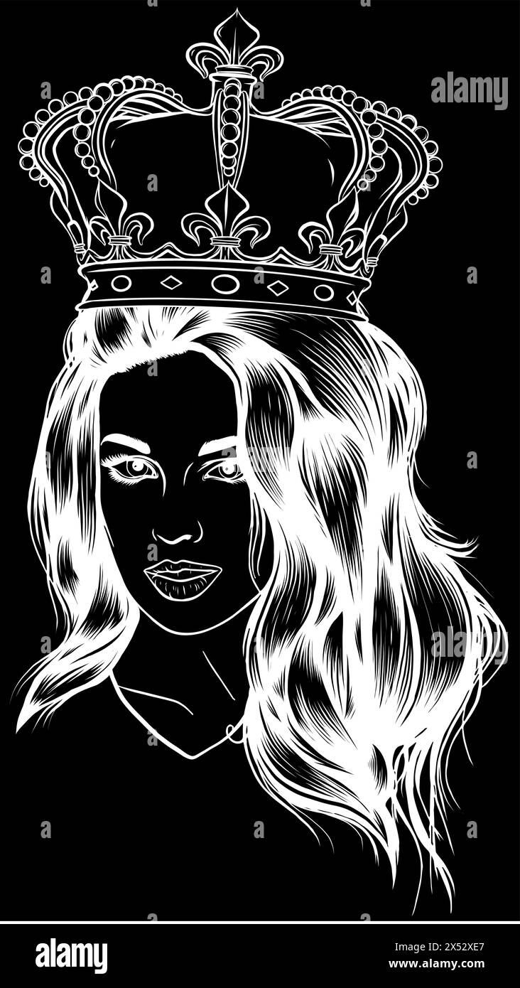 white silhouette of Conceptual art of a blonde woman covered in diamonds on black background Stock Vector