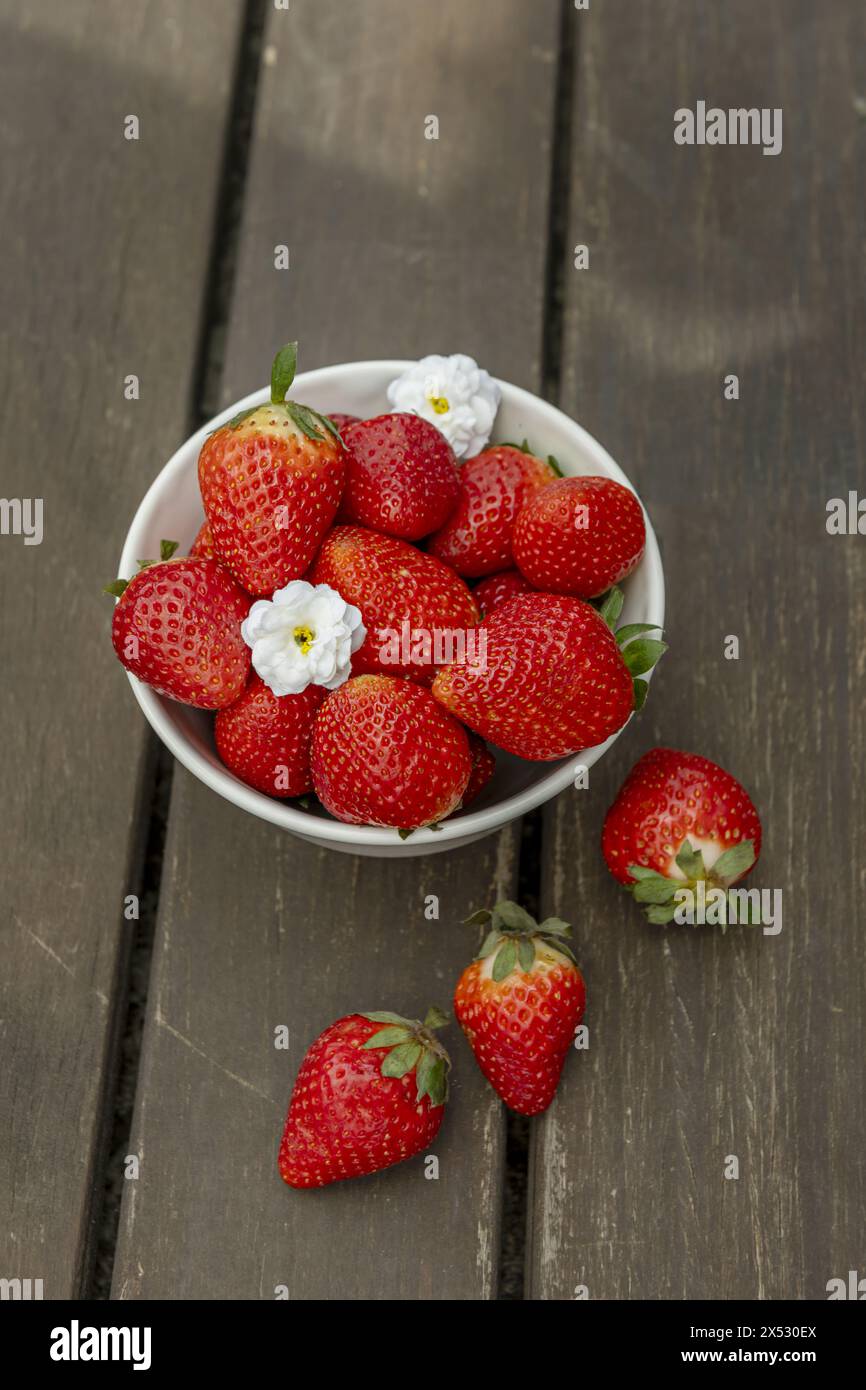 Strawberries Fiber plays a fundamental role in helping digestion and regulating it Stock Photo