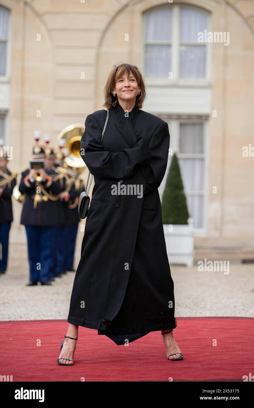 Paris, on May 6, 2024.French actress Sophie Marceau arrives to attend an  official state dinner as part of the Chinese president's two-day state  visit to France, at the Elysee Palace in Paris,, image size:866x1390