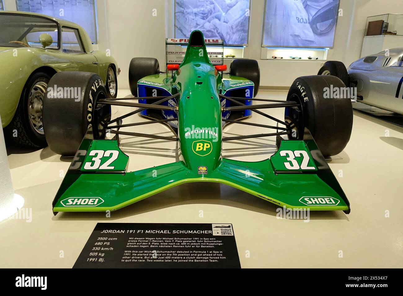 JORDAN 191 F1 Michaels Schumacher s green Jordan Formula 1 car displayed in a car museum AUTOMUSEUM PROTOTYP Hamburg Hanseatic City of Hamburg Stock Photo Alamy