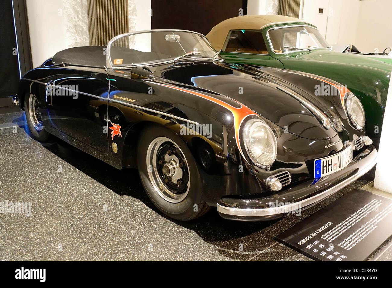 Porsche 356 A SPEEDSTER, Black vintage Porsche sports car presented in an exhibition, AUTOMUSEUM PROTOTYP, Hamburg, Hanseatic City of Hamburg Stock Photo