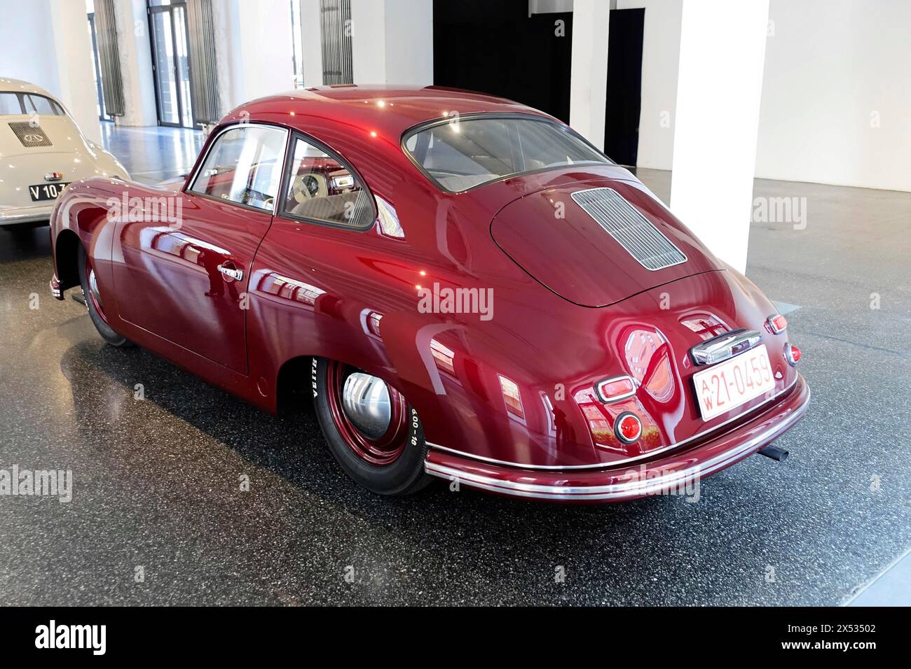 Rear view of a red Porsche 356 Coupe, exhibited in a car museum, AUTOMUSEUM PROTOTYP, Hamburg, Hanseatic City of Hamburg, Germany Europe Stock Photo