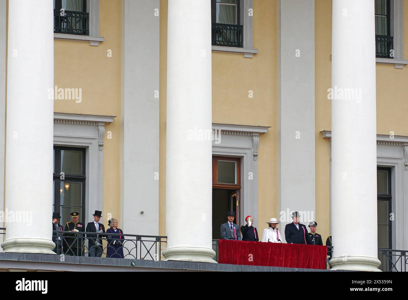 The royal family on the balcony of the castle, bank holidays 17 May, Norwegian flag, Oslo, Norway Stock Photo