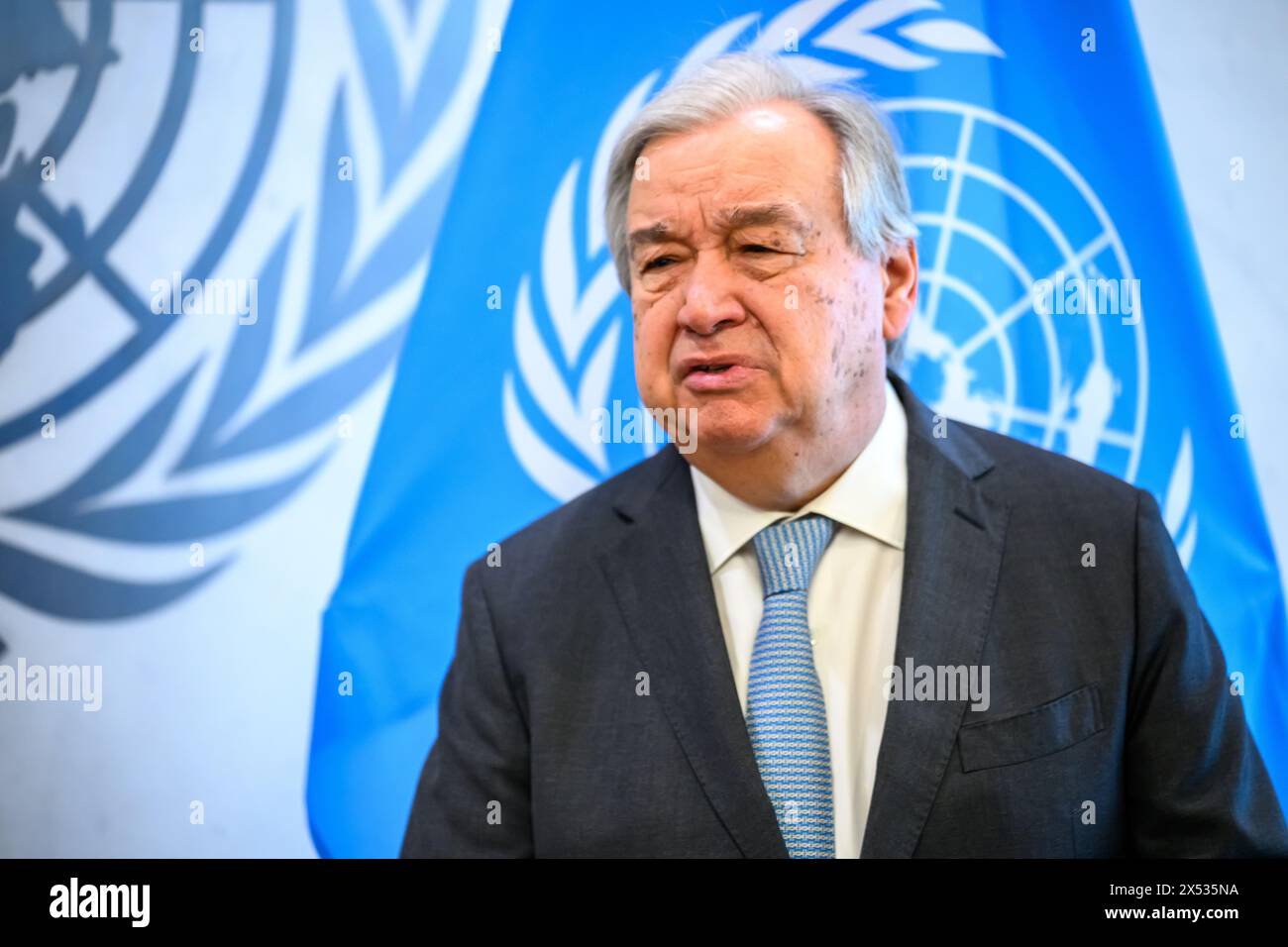 New York, USA, 6th May 2024. United Nations SecretaryGeneral Antonio Guterres talks during a