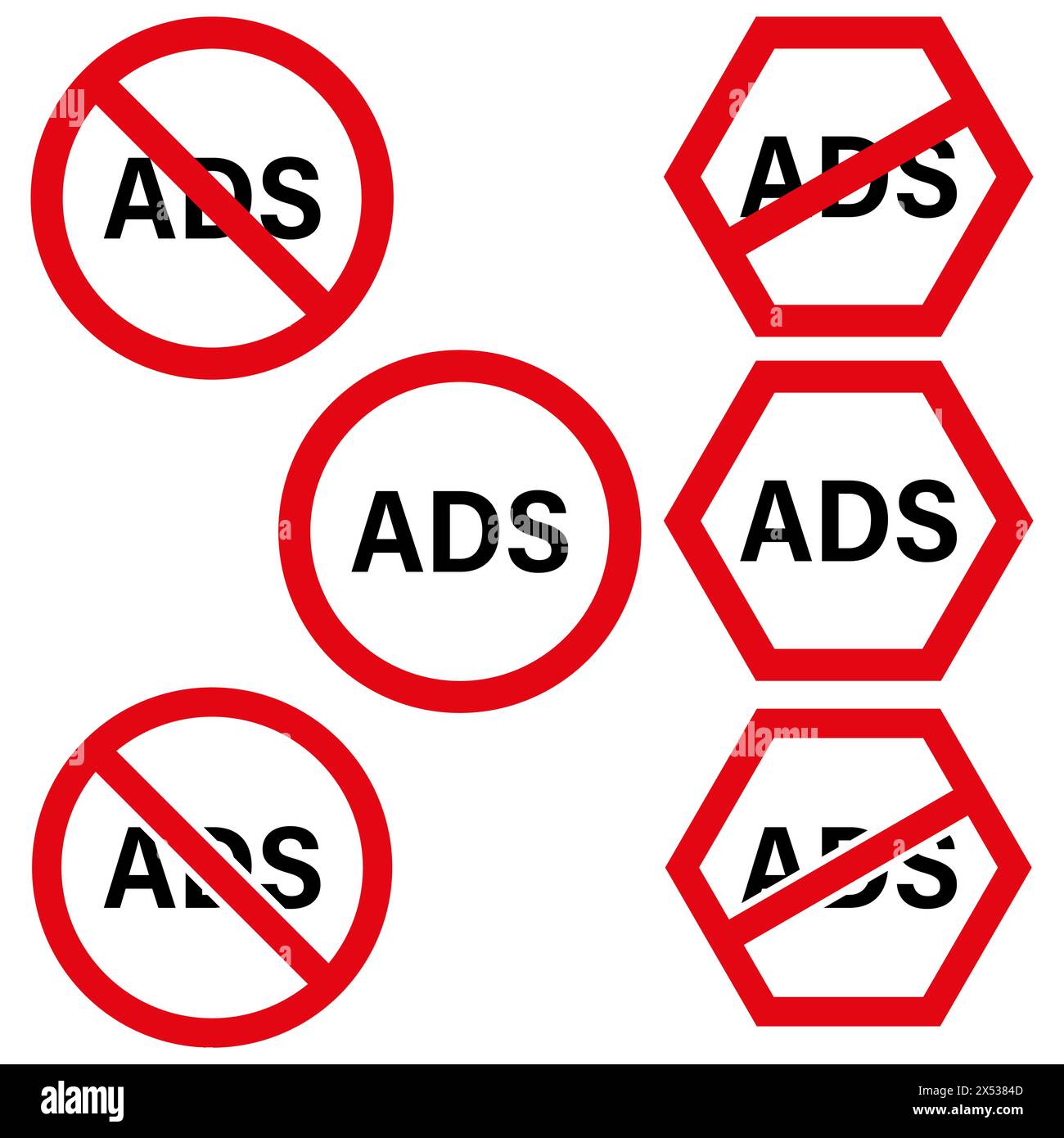 No advertisements allowed signs. Anti ads vector symbols. Stock Vector