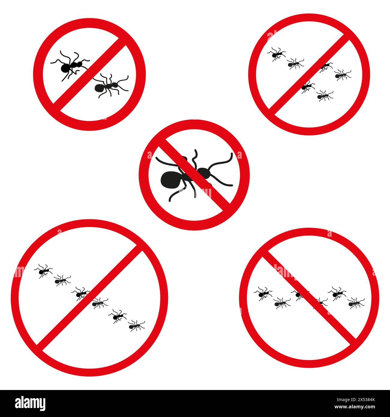 Prohibition signs against ants. Pest control symbols. No insect allowed