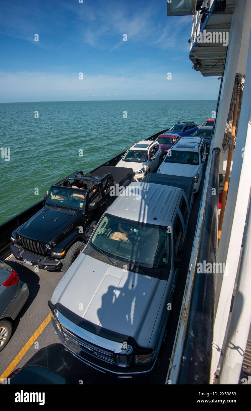 Cape Hatteras/ Ocracoke Island vehicle ferry. Outer Banks, North Carolina. Stock Photo