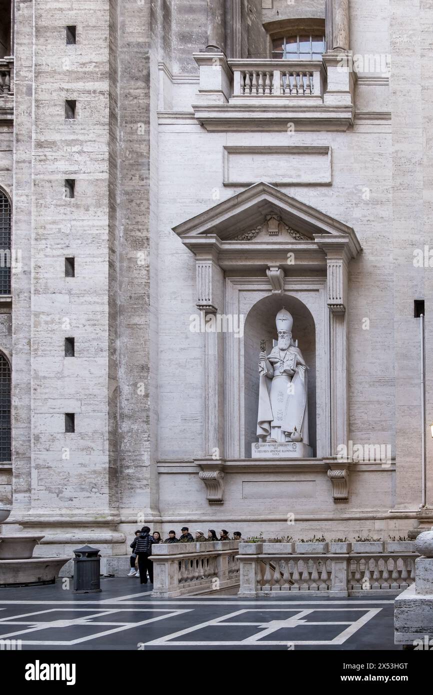 Detail of the Saint Gregory Armenian the Illuminator marble statue, located within Saint Peter's Basilica in Vatican City, the papal enclave in Rome Stock Photo