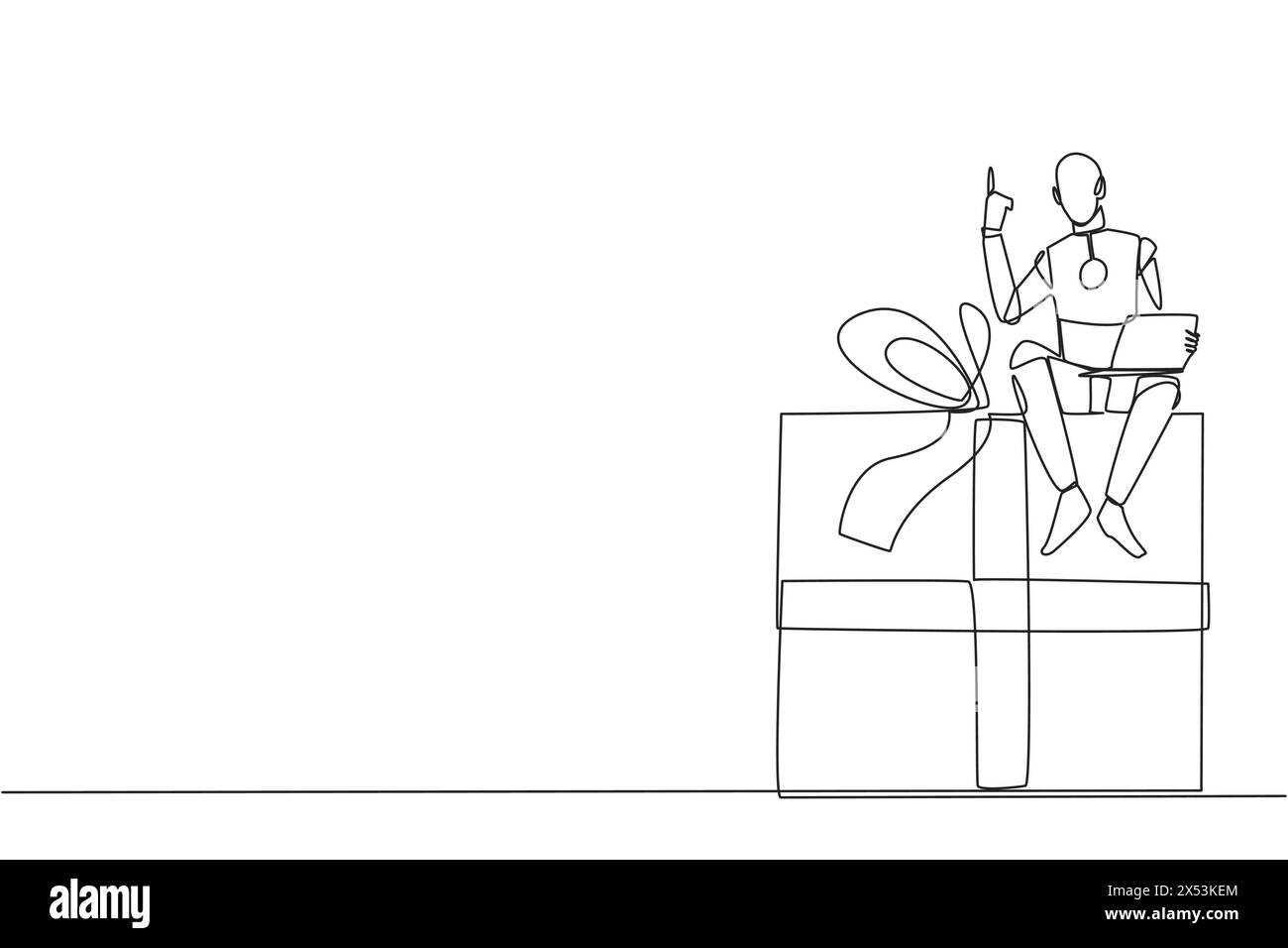 Single one line drawing robotic artificial intelligence sitting on