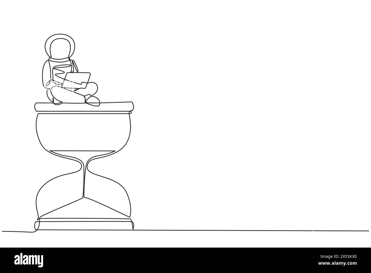 Single continuous line drawing young energetic astronaut sitting on ...