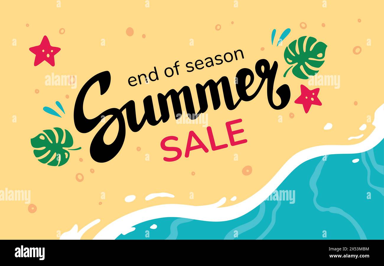 Summer end voucher lettering. Summer sales coupon design template