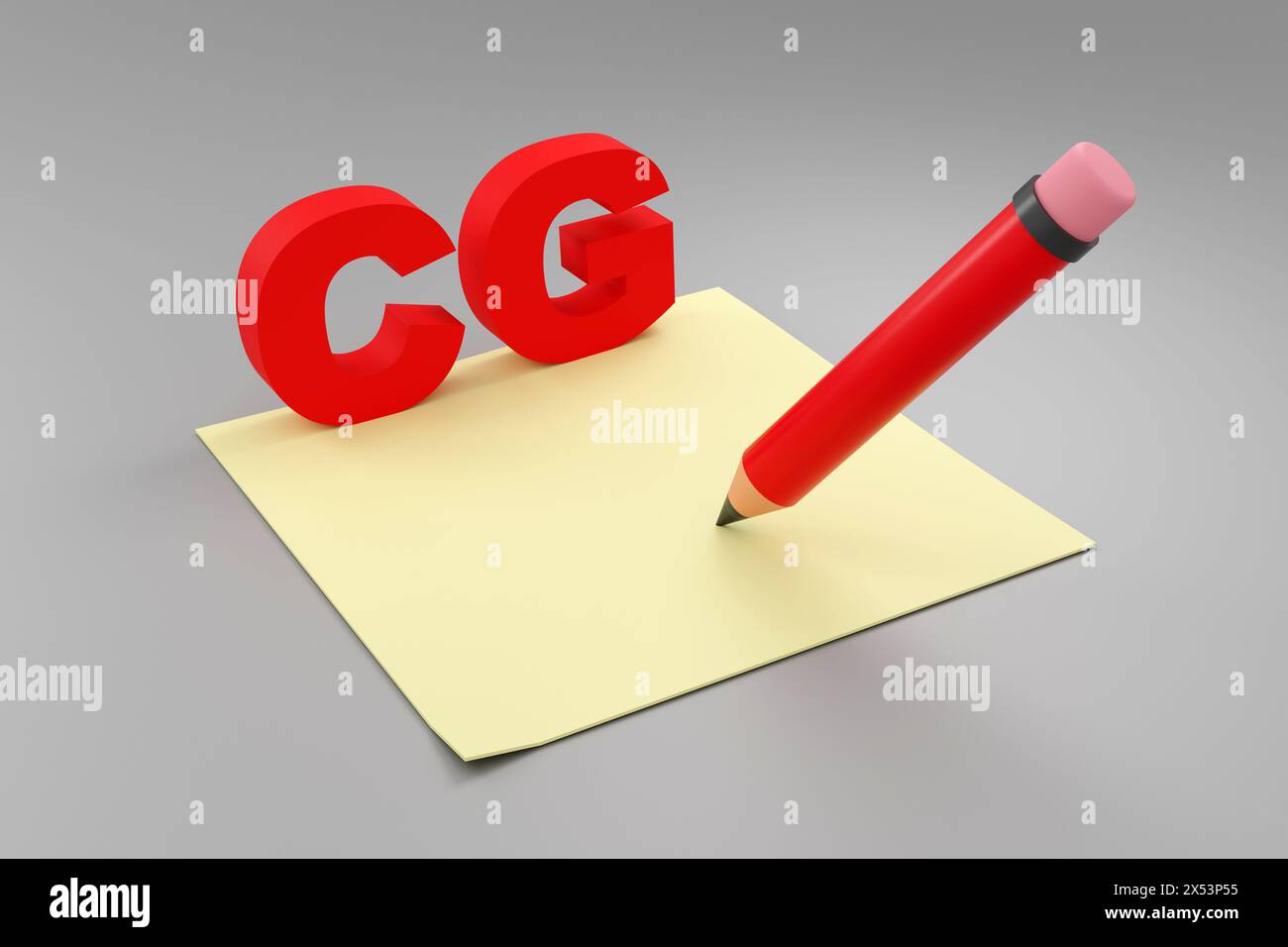 Vibrant 3D Illustration Featuring Bold CG Letters Beside yellow notepad ...